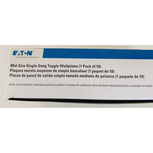 Eaton Mid-Size Single Gang Toggle Wallplates (1 Pkg of 10) Unbreakable New Boxed - Picture 4 of 5